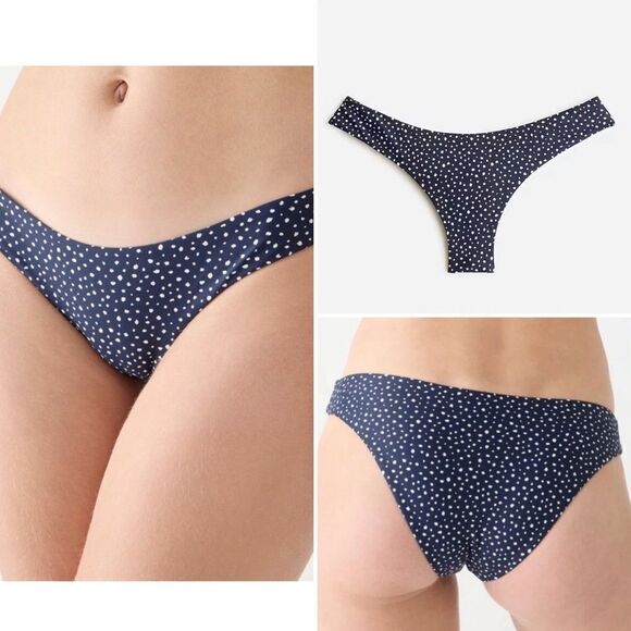 J Crew Christie Navy Blue Tiny Dot Hipster Bikini Bottom Sz XXS NWT - Picture 1 of 16